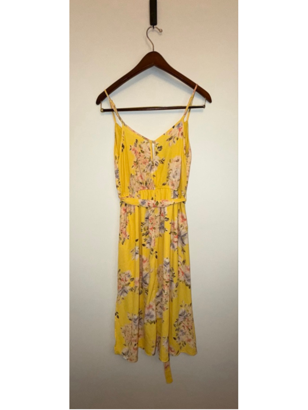 Francesca Mi Ami S Yellow Floral Chiffon Sheer Midi Dress Women Sundress Garden - Picture 2 of 11